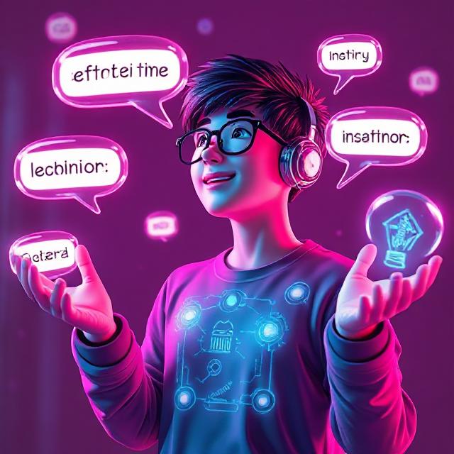Sleek digital collage of five futuristic AI language learning apps with holographic icons above a smartphone and laptop, set in a bright modern workspace with glowing multilingual characters.